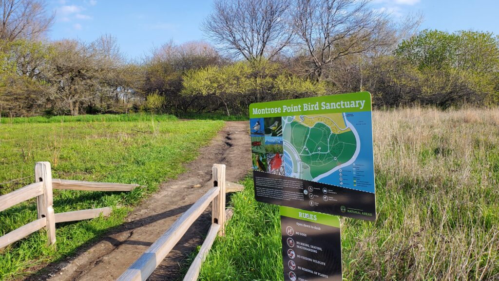 Lakeside access to Montrose Point Bird Sanctuary from Montrose Ledge on Lake Michigan in Chicago.