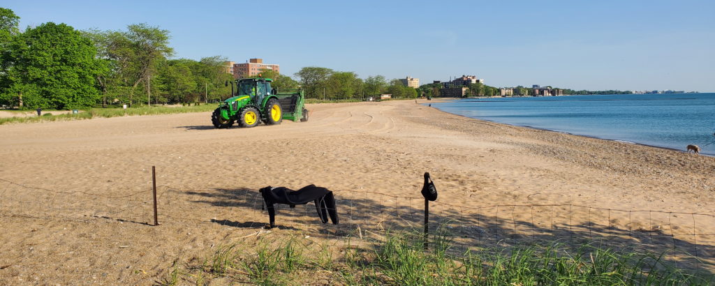 Drying wetsuit and sand groomer at Loyola Beach 