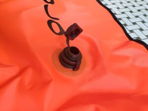 Inflation valve (only) open on the Orca open water swim buoy 